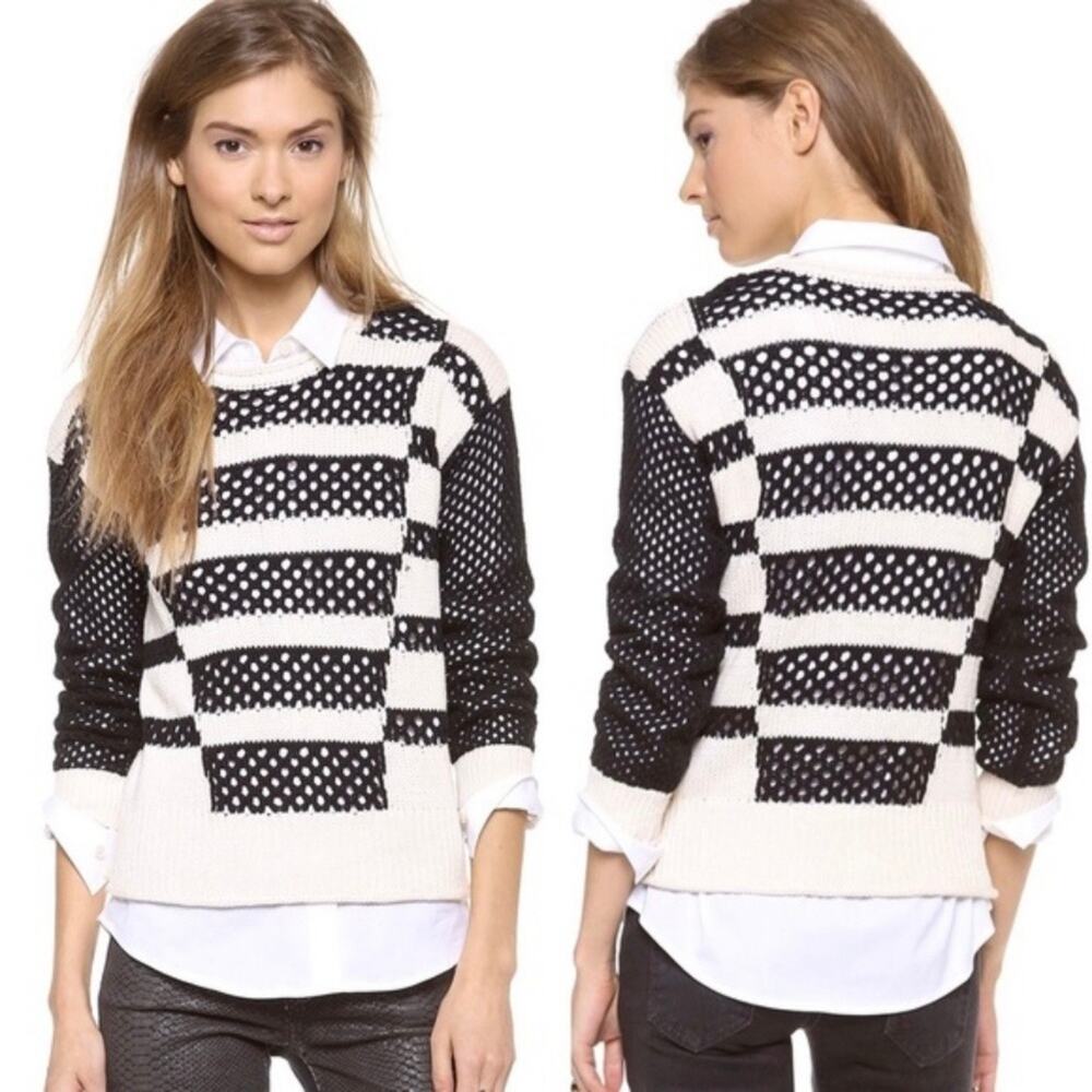 Rebecca Taylorβ Intarsia Pullover Open Knit Striped Size Medium